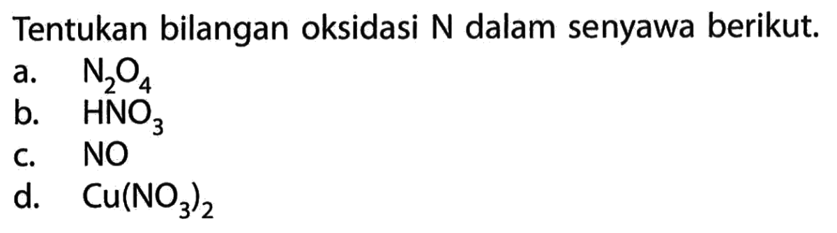 Tentukan Bilangan Oksidasi Unsur pada Senyawa Berikut