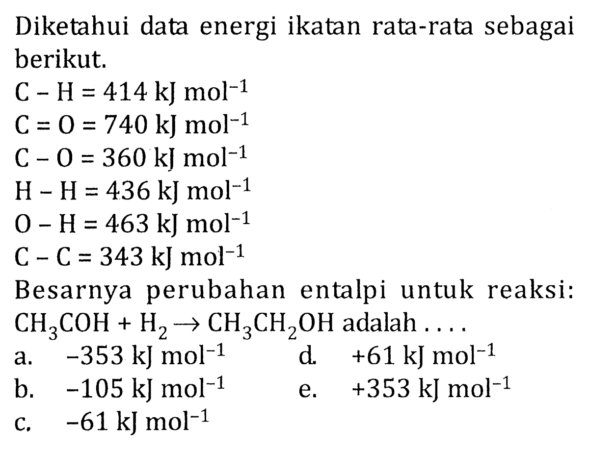 Menentukan Energi Ikatan C‑C dari Data Energi C‑H dan ΔH