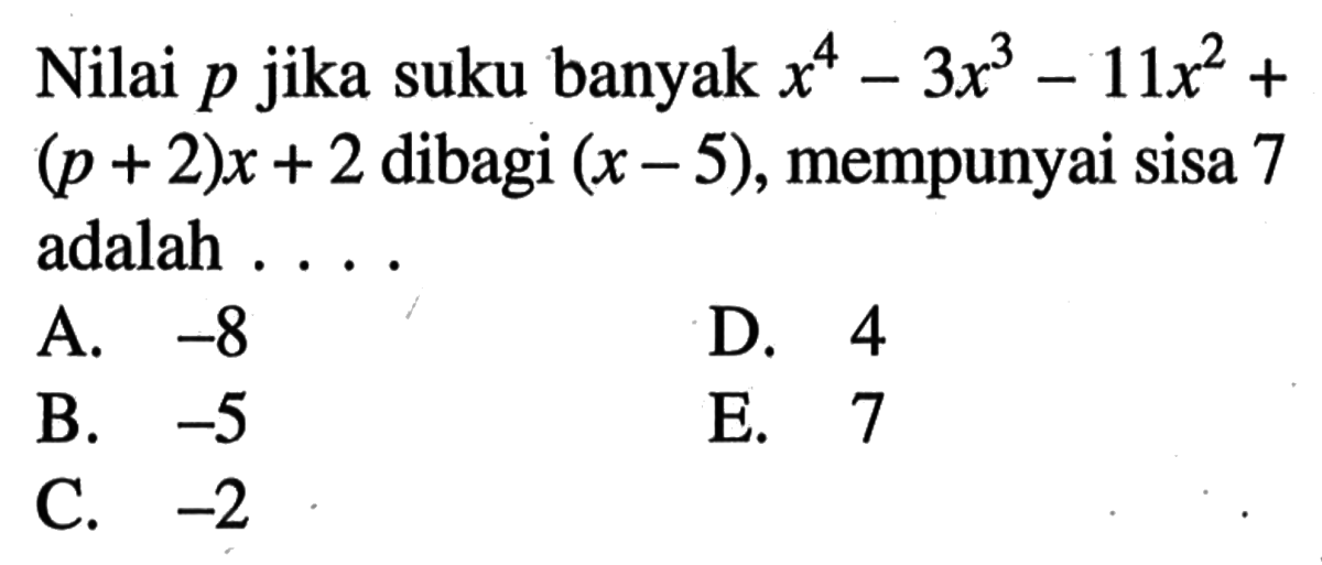 Cari nilai 1/(2p+4) dari (1/2)^(2p+2) = (1/8)^(4-p)