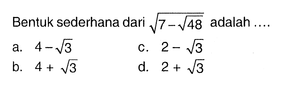 Bentuk sederhana dari 4/(3 + akar(5)) adalah