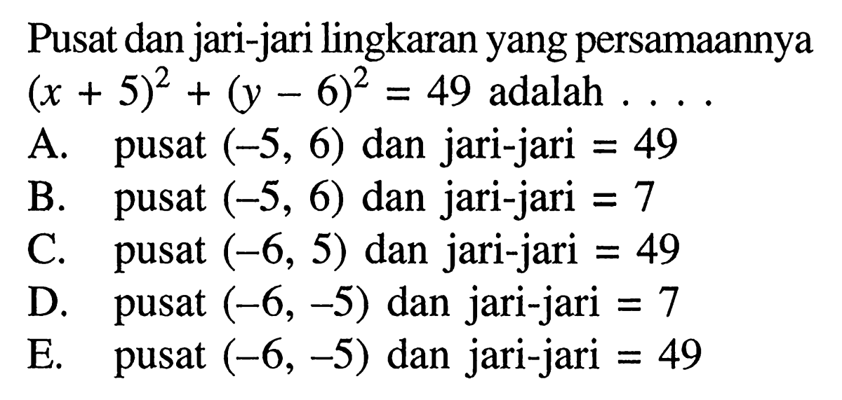 Tentukan titik pusat dan jari‑jari lingkaran X²+y²-4x-6y+4=0