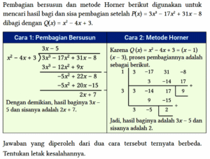 Metode Horner: Pembagian Polinomial (x²+2x²‑x+2) ÷ (x²+x‑2)