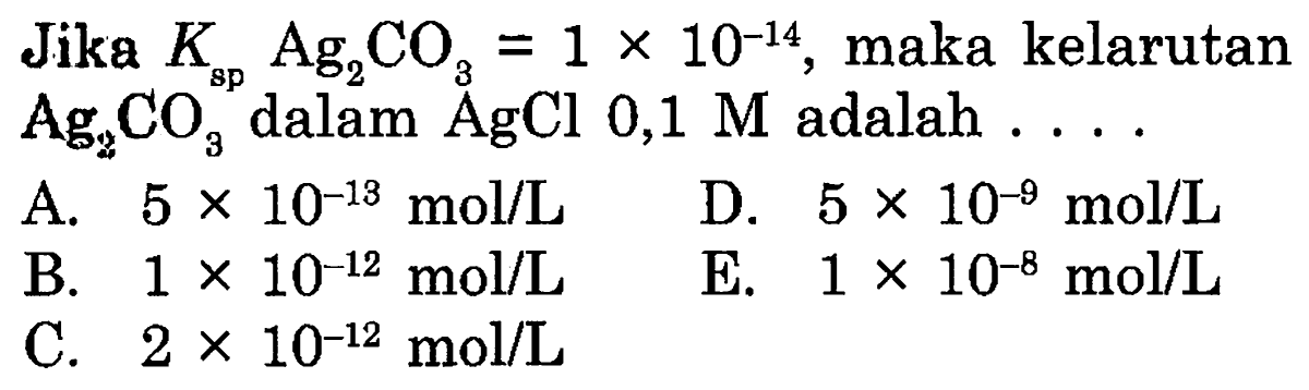 Kelarutan Ion Ag⁺ pada Larutan Kromat 1×10⁻⁴ M (Ksp Ag₂CrO₄ 1×10⁻¹²)
