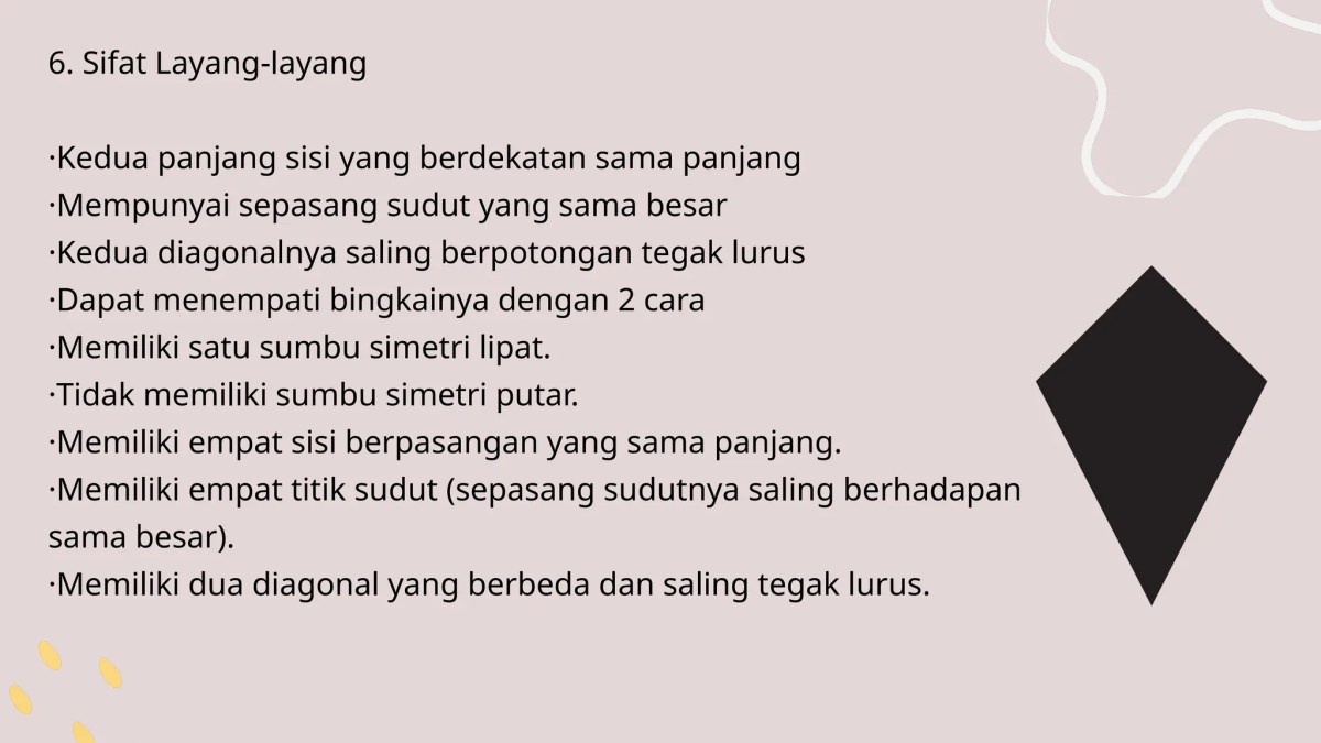 Bangun layang‑layang memiliki sifat simetri lipat