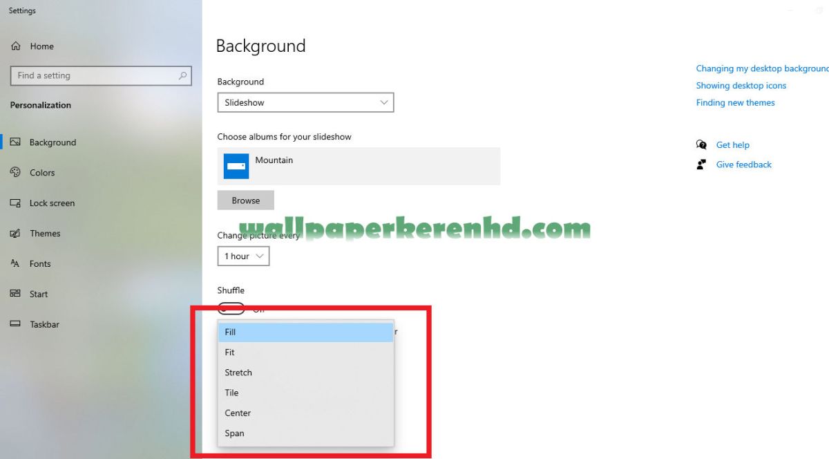 Menampilkan gambar latar belakang desktop di posisi tengah