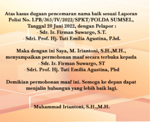 Permohonan Maaf Keluarga Almarhum atas Kesalahan