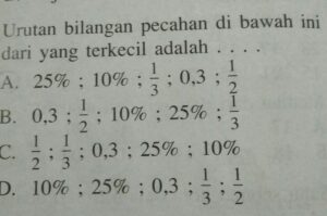Urutkan Pecahan dari Terkecil ke Terbesar: 3/4, 0,125, 18/20, 25%, 4/5