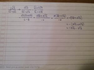 Pembagian √2 dengan √2 ditambah √7