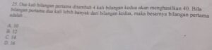 Ada dua bilangan. Jika bilangan pertama ditambahkan dengan dua kali bilangan kedua maka hasilnya 21. Jika bilangan kedua ditambahkan dua kali bilangan