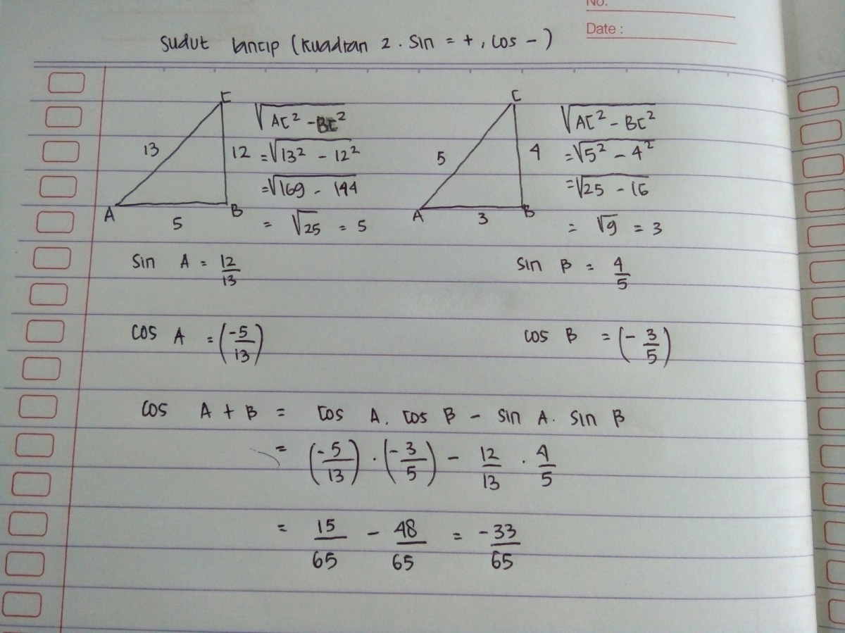 Diketahui sin a = 8/10, sudut a lancip; cari cos a