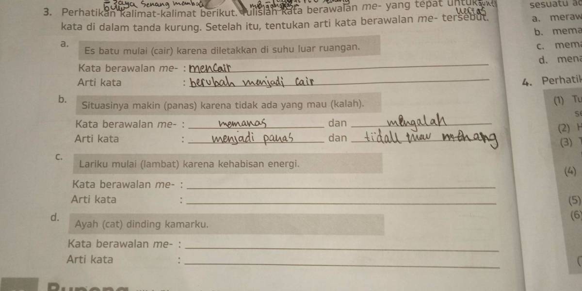 Membuat Kalimat dan Arti Kata Berawalan me-