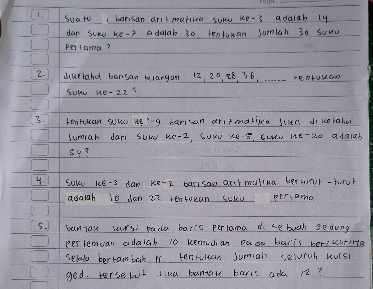 Suku ke-20 barisan 1,6,13,20,...