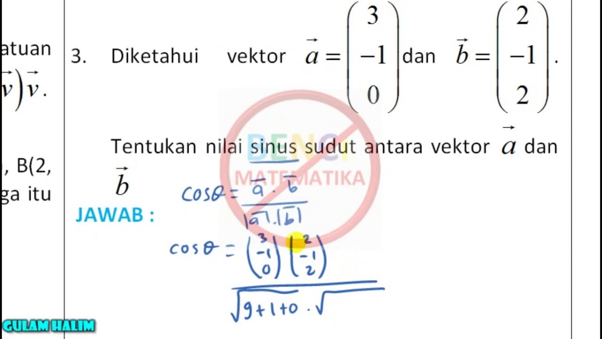 Hitung sudut antara vektor r = 2i + 3j + 2k dan r = i − 2j + 3k