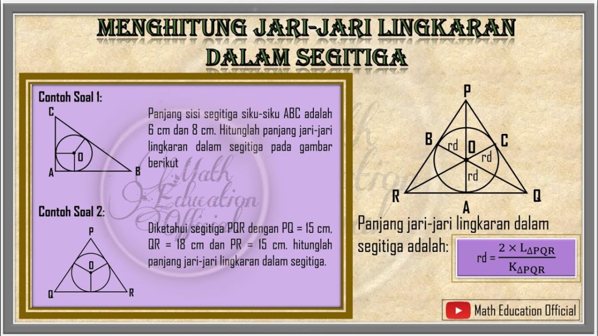 Jari‑jari Lingkaran Dalam Segitiga dengan Sisi 6 cm dan 8 cm