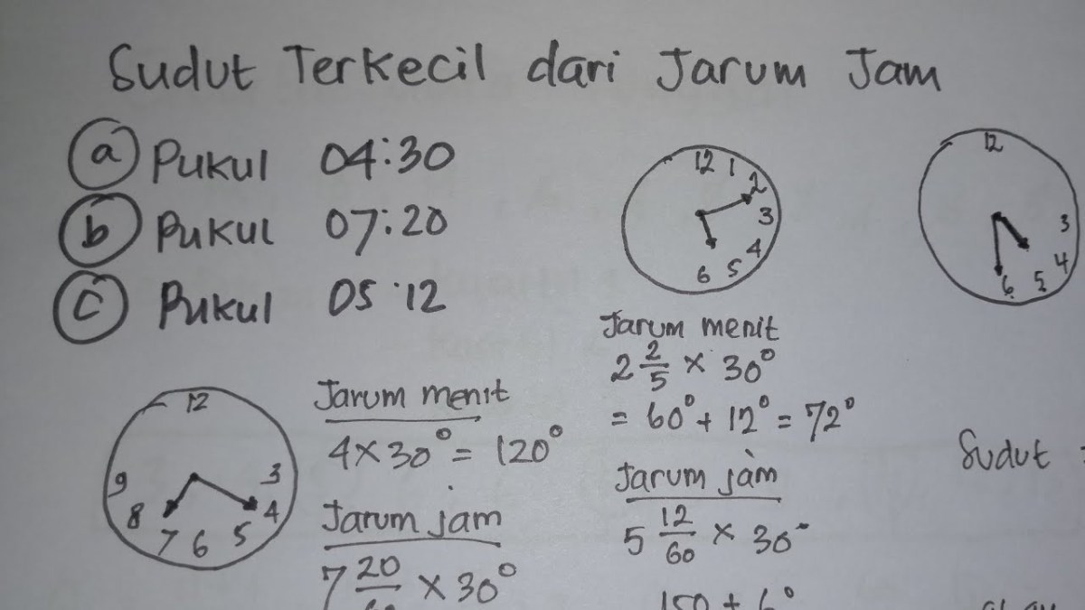 Hitung sudut jarum jam pada 04.30