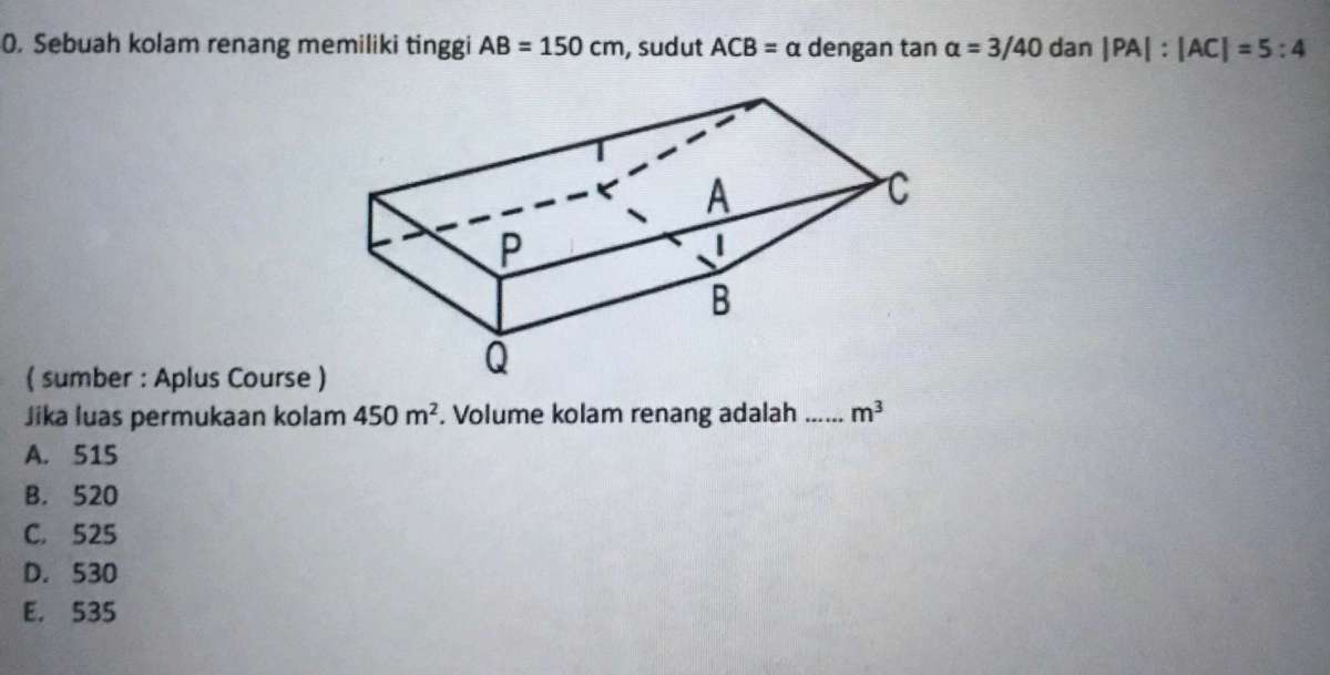 Volume Air Kolam Renang 50×20 m dengan Kedalaman 0,5–2 m (3/5 terisi)