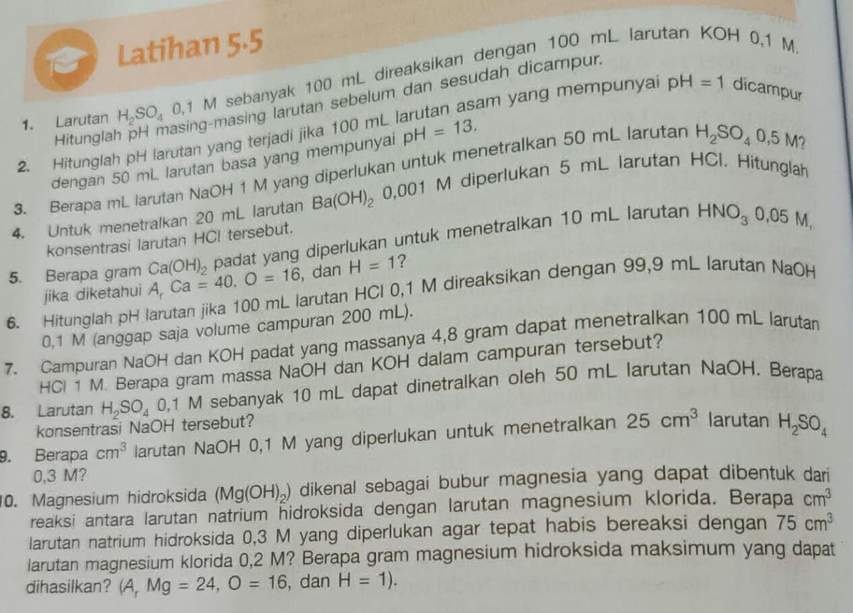 PH campuran 100 mL H₂SO₄ 0,1 M dengan 400 mL NH₃ 0,05 M