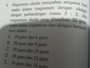 Hitung gram oksigen untuk bereaksi dengan 12,2 g magnesium