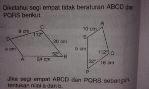 Segi empat ABCD dan PQRS sebangun, tentukan nilai a dan b