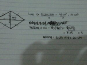 Hitung keliling belah ketupat dengan diagonal 24 cm dan 32 cm