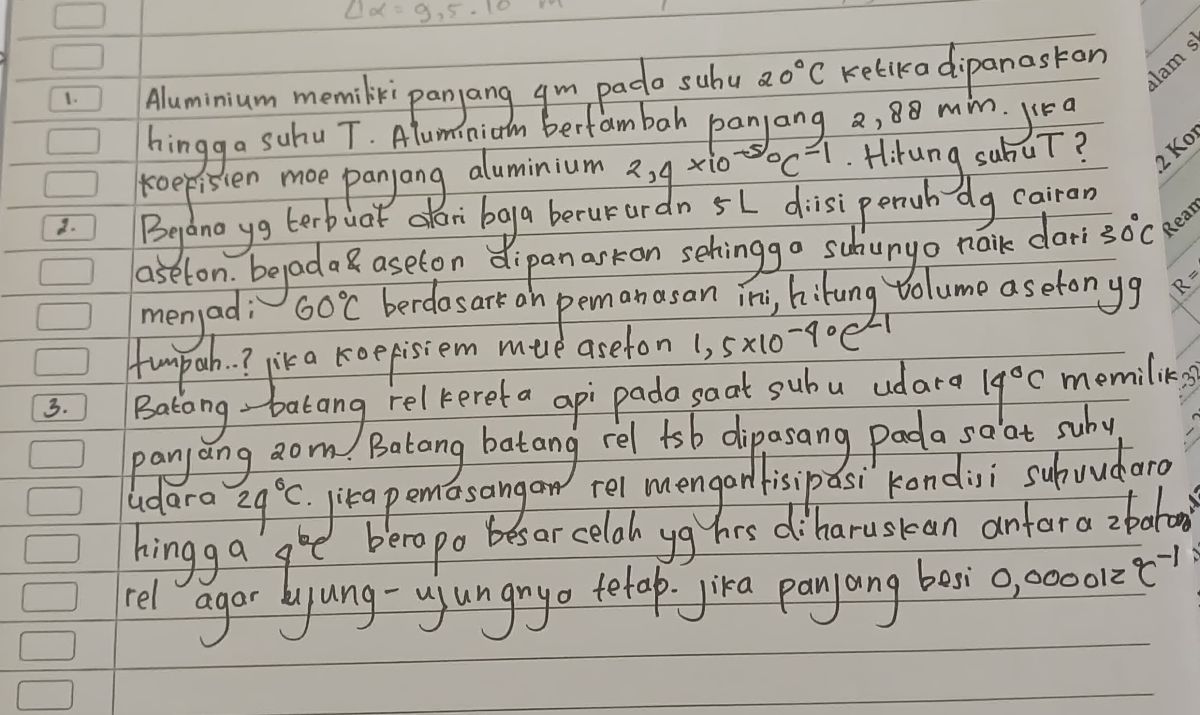 Hitung panjang aluminium 80 cm pada 20 °C setelah dipanaskan ke 80 °C