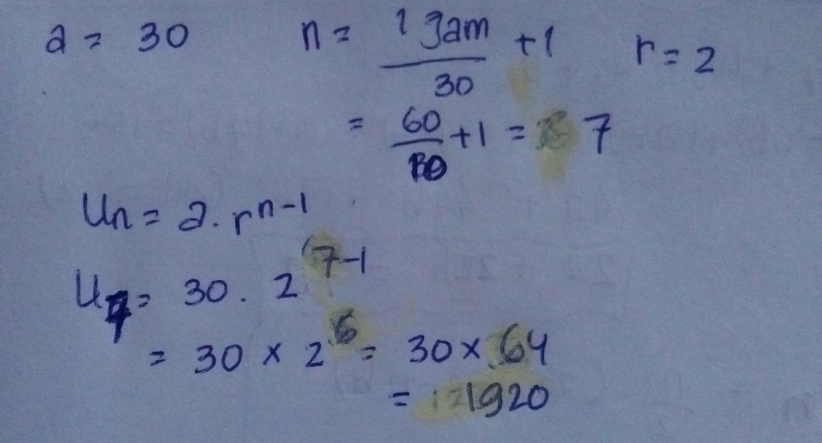 Amoeba akan membelah diri menjadi dua setiap 15 menit.  Jika mula- mula ada 30 Amoeba, tentukan banyak Amoeba selama 2 jam.