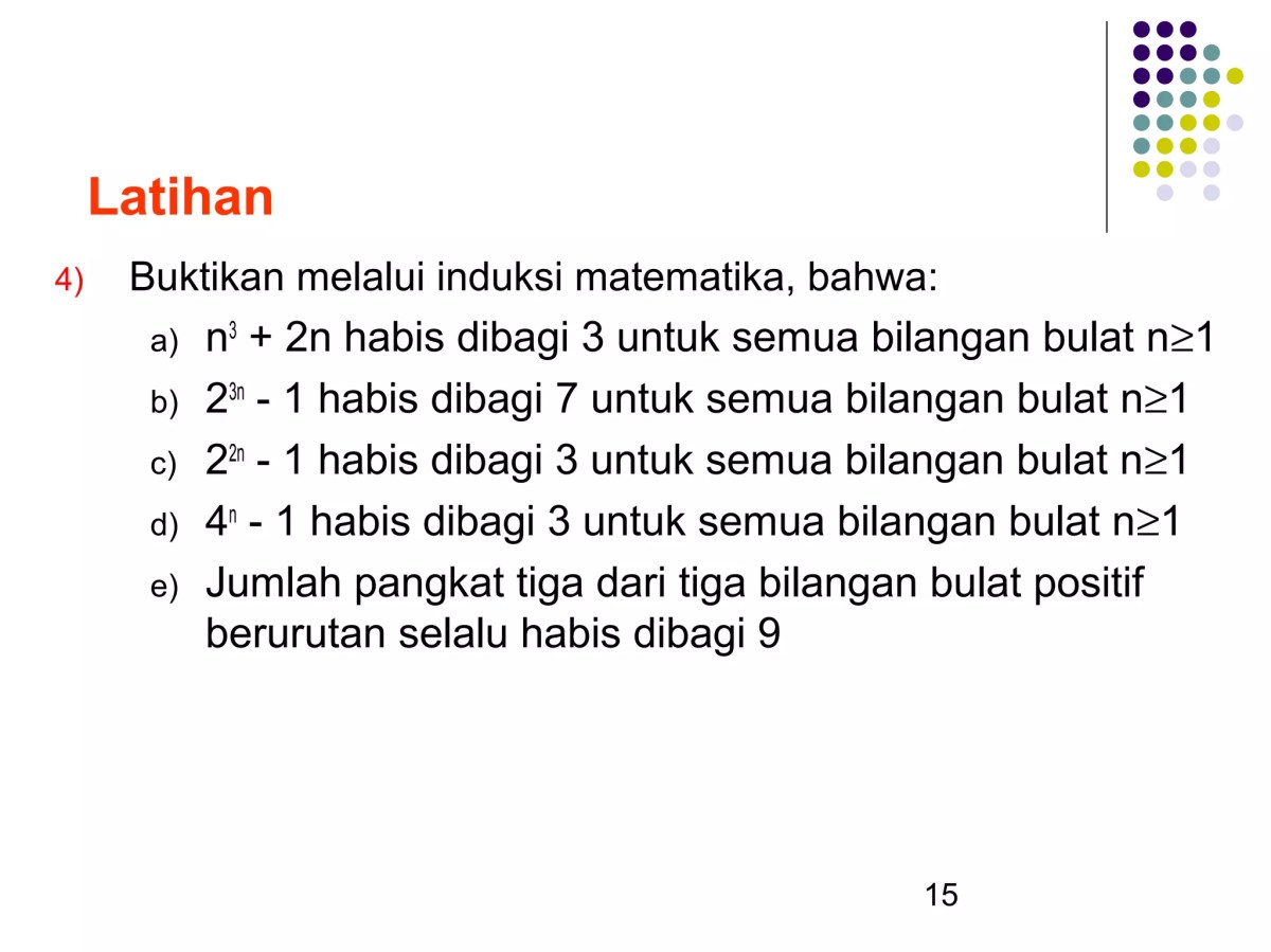 Bukti Induksi: 3^{2n}−1 habis dibagi 3 untuk n≥0