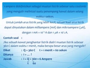Muatan per menit kawat dengan arus 5 A dan tegangan 20 V