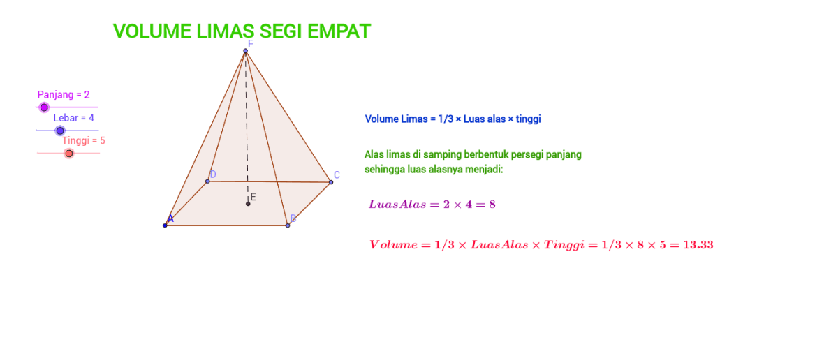 Hitung Volume Limas Persegi Sisi 4 cm Tinggi 6 cm