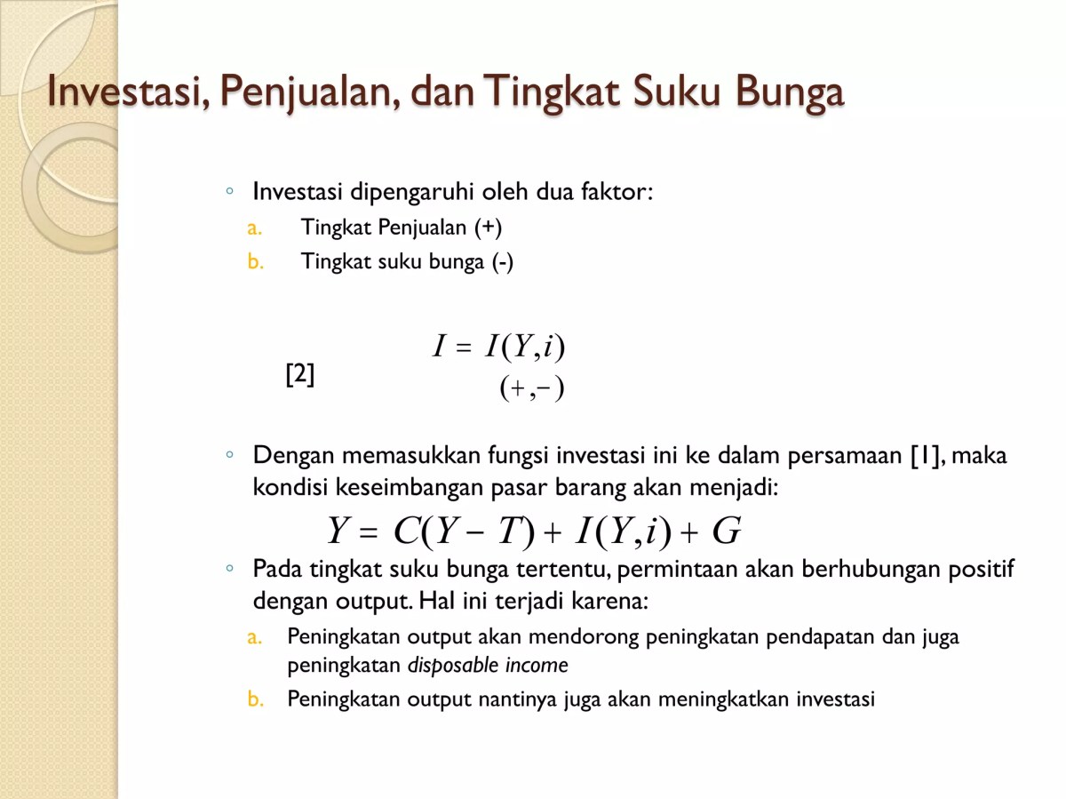 Tentukan Tingkat Bunga dari Persamaan Permintaan Investasi I=500‑800i